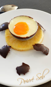 Œuf glacé dans sa coquille au chocolat Vertical