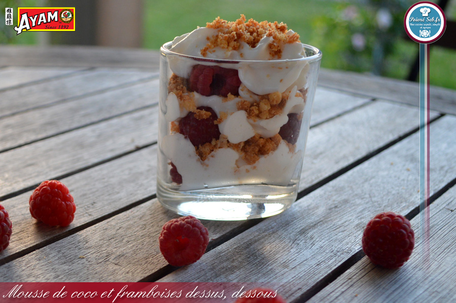 Mousse de coco et framboises dessus, dessous