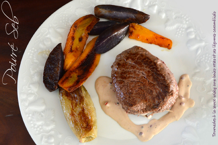 Tournedos sauce whisky aux baies roses et ses légumes caramélisés