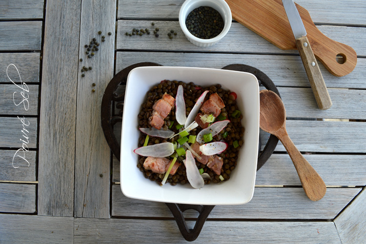 Salade de lentilles vertes aux lardons et petites fraîcheurs du jardin