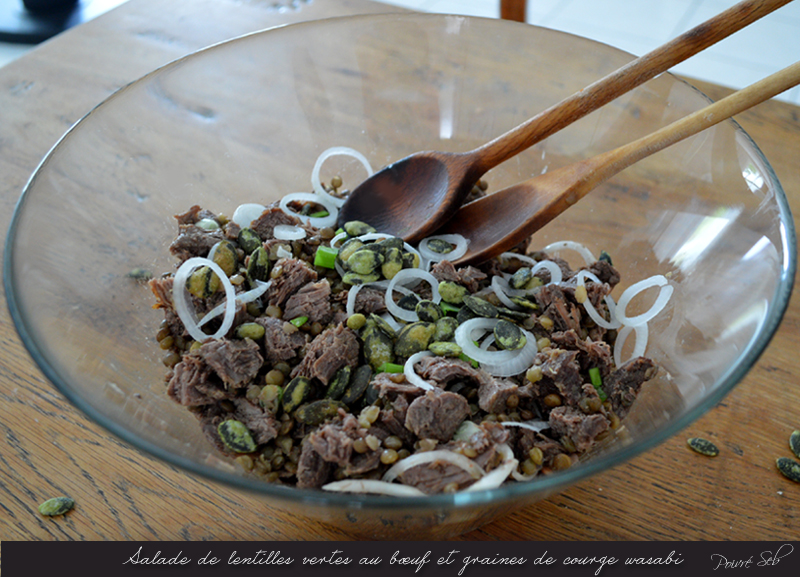 Salade de lentilles vertes au bœuf et graines de courge wasabi